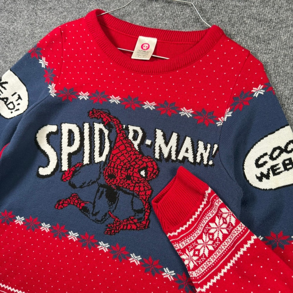 Spider-Man Sweater Mens XS Red Blue Numskull Holiday Fair Isle Graphic